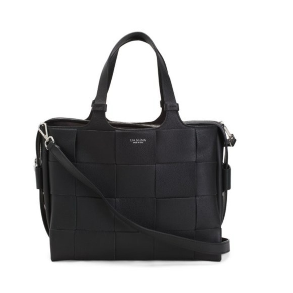 New Lia Numa Genuine Leather Black Woven Purse Italian detachable shoulder strap